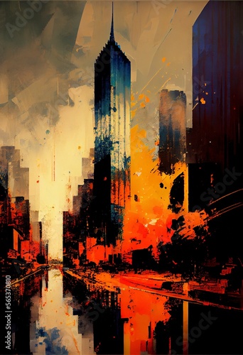 New York USA Cityline Abstract Wall Art  Contemporary  Wall Decor  Painting  generative AI