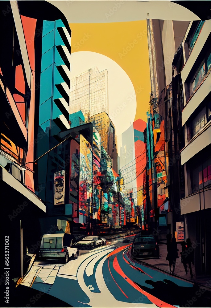 Fototapeta premium Tokyo Japan Cityline Abstract Wall Art, Contemporary, Wall Decor, Painting, generative AI