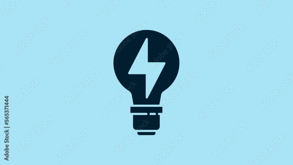 Blue Light bulb with lightning symbol icon isolated on blue background. Light lamp sign. Idea symbol. 4K Video motion graphic animation Blue Light bulb with lightning symbol icon isolated on blue background. Light lamp sign. Idea symbol. 4K Video motion graphic animation