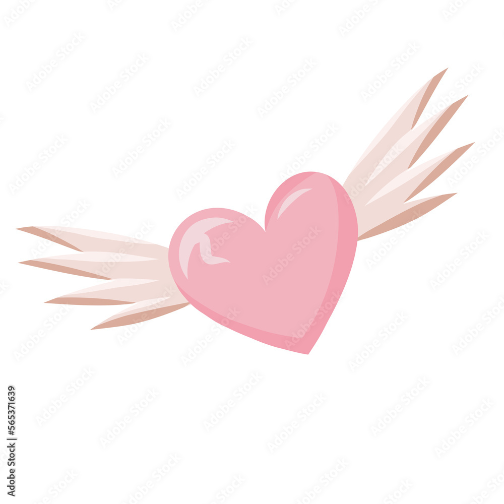 Heart with wings for Valentine's Day on a transparent background. Love symbol. Isolated