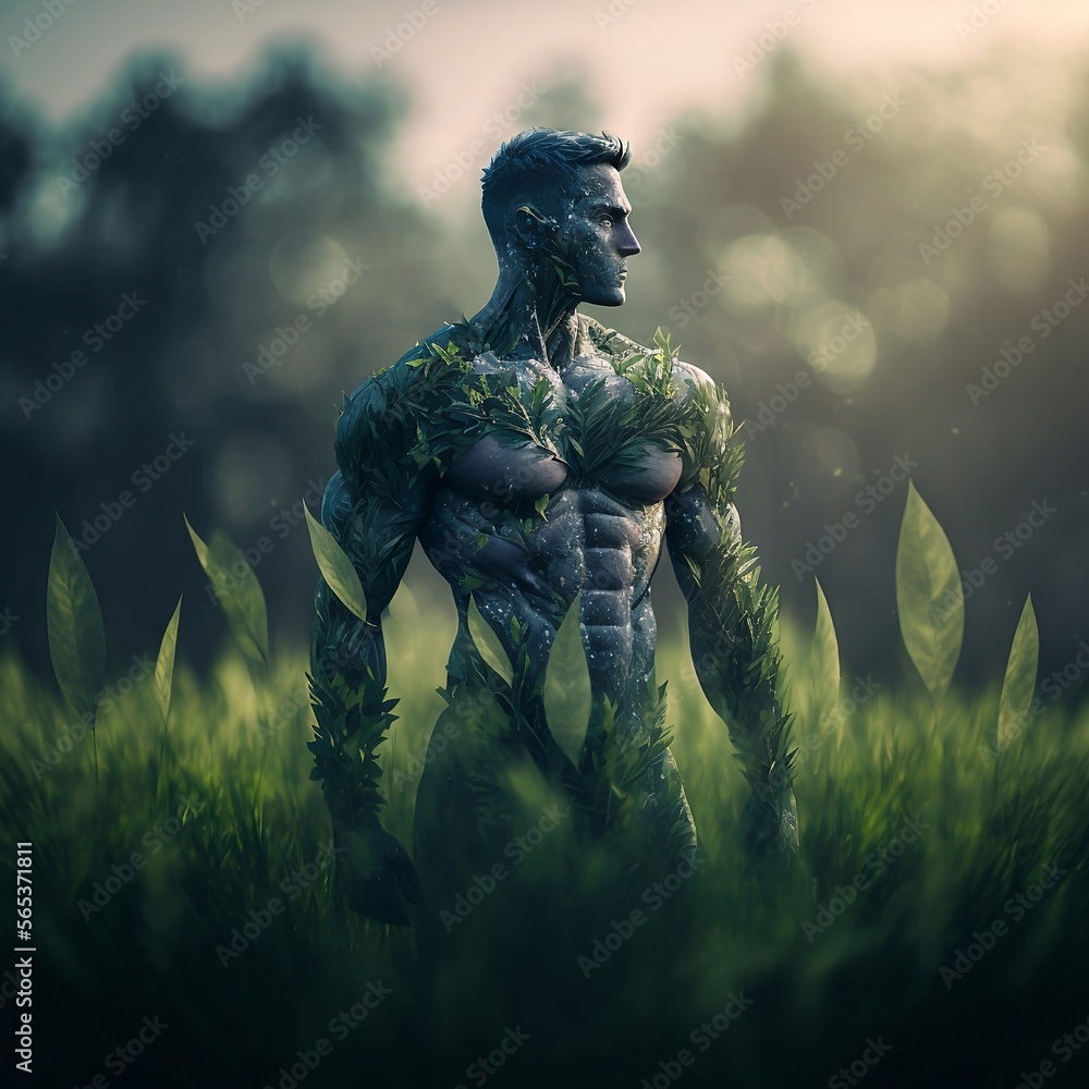 Fototapeta premium Stone man in grass cinematic.