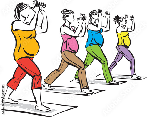 yoga prenatal pregnant women fitness work out vector illustration