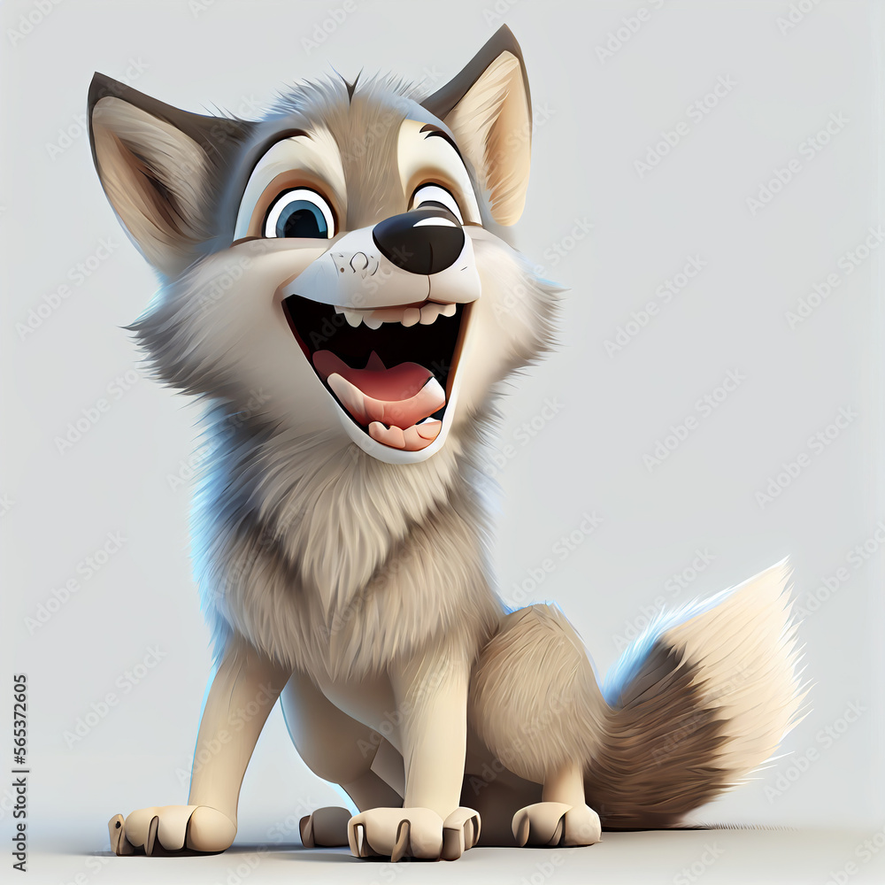 Cute and happy Wolf created with Generative AI technology + 3d Character 