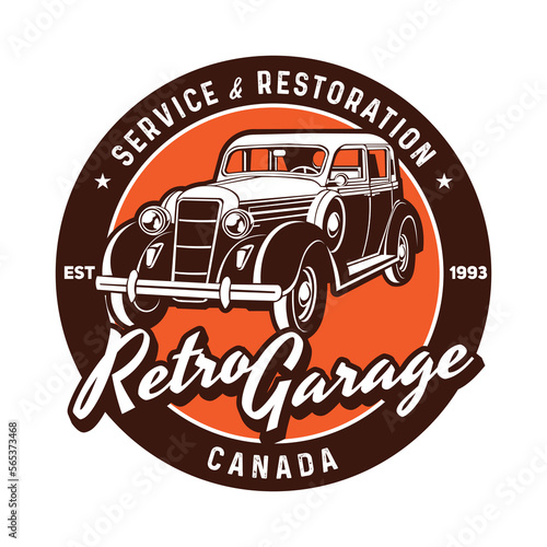 Retro classic car vector illustration logo design, perfect t shirt design, garage service and restoration