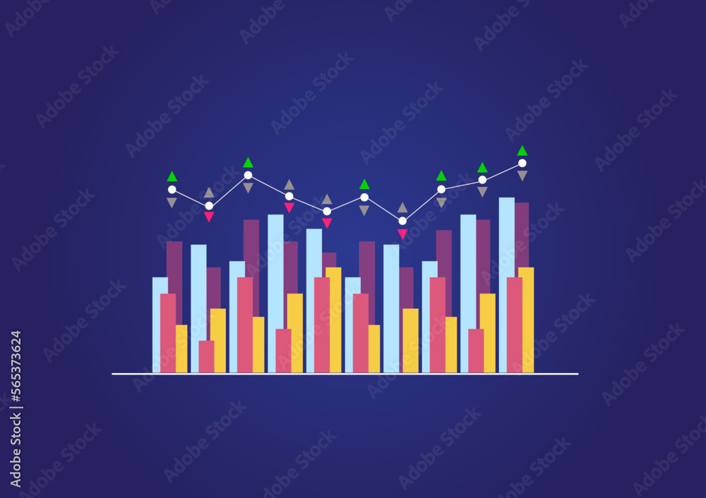 Colorful diagram with point chart with up and down symbol. Stylish