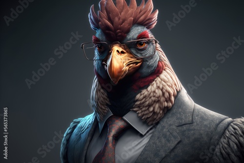 The Rooster in a Suit A Sophisticated chicken in business suit Office Portrait Generative AI