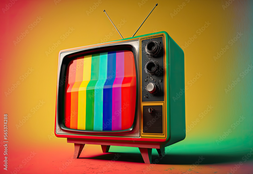 retro tv on vibrant colors created with Generative AI technology Stock ...