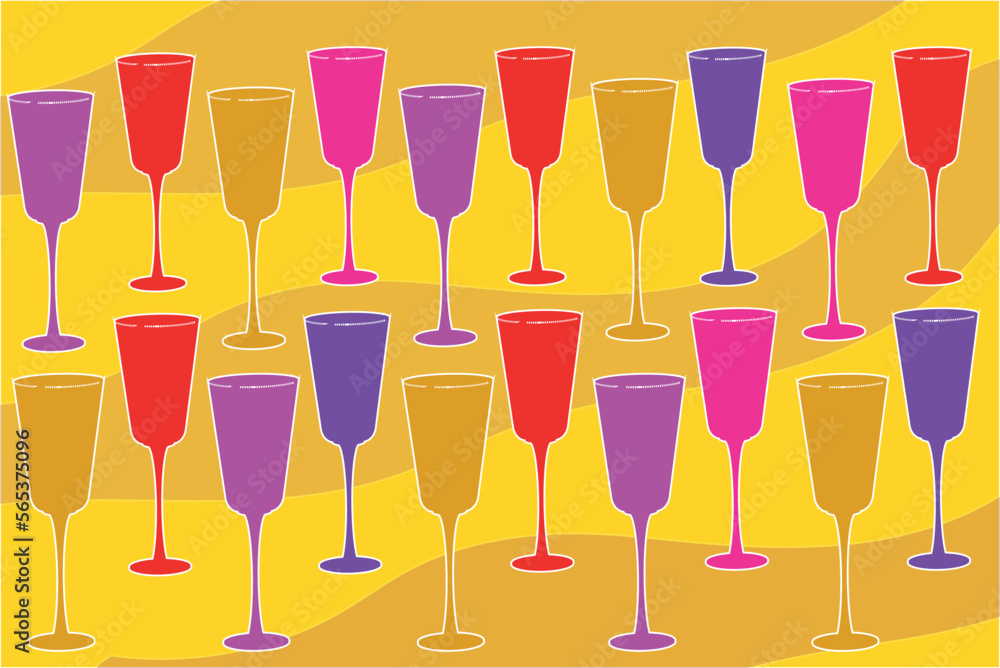 glasses with drinks and cocktails on a colored alcohol background
