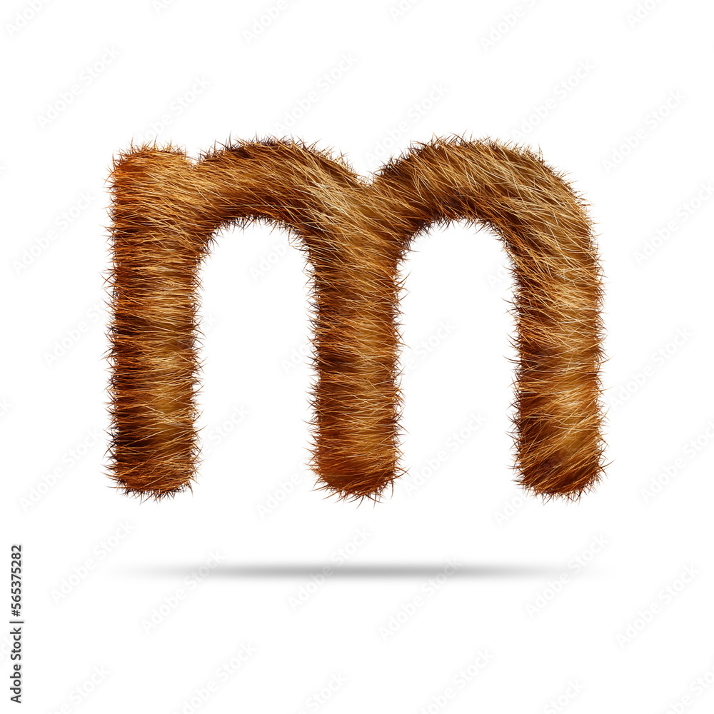 Small alphabet letter m design with brown fur texture Small alphabet letter m design with brown fur texture