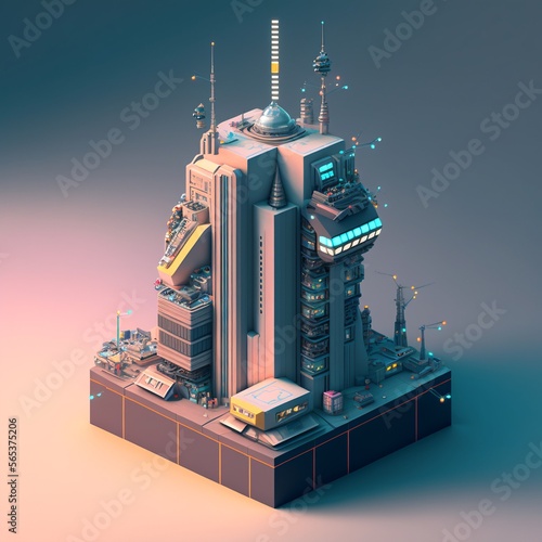 Isometric diorama of a futuristic building, 3d render, digital art, sci-fi, architecture