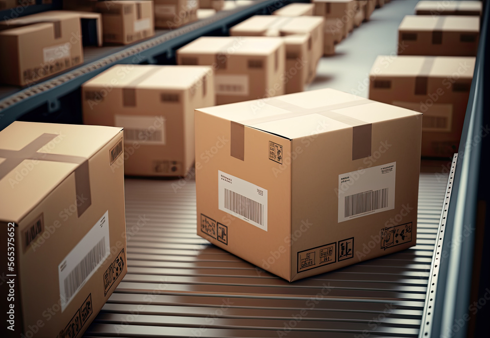 stack of boxes in logistic centre created with Generative AI technology stack of boxes in logistic centre created with Generative AI technology