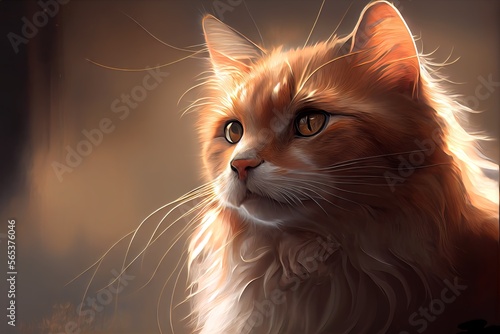 Illustrative painting of a orange cat in profile
generative ai