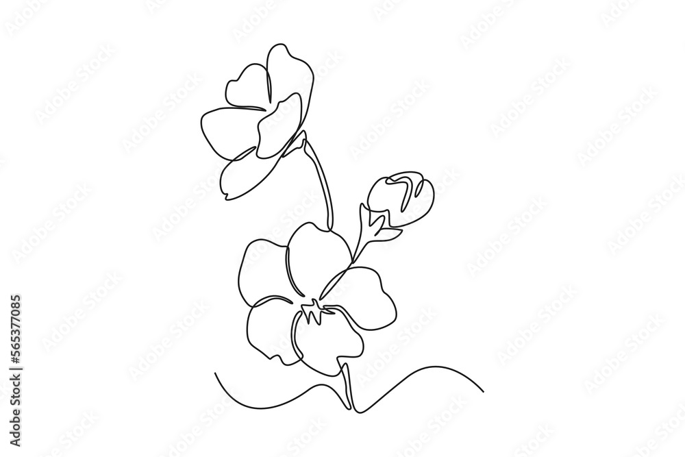 Continuous one line drawing Cherry tree spring flower. Cherry blossom concept. Single line draw design vector graphic illustration.