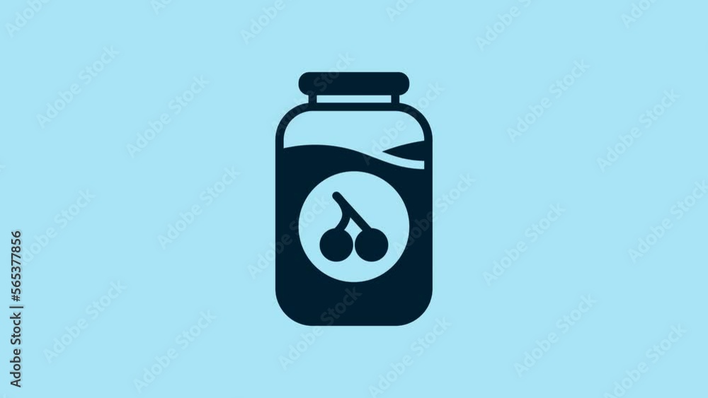 Blue Cherry jam jar icon isolated on blue background. 4K Video motion graphic animation Blue Cherry jam jar icon isolated on blue background. 4K Video motion graphic animation