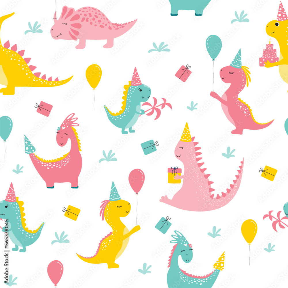 seamless pattern  with cutes dinosaur, baby shower greeting card. For Print  kids bedding, fabric, wallpaper, wrapping paper, textile, t-shirt print