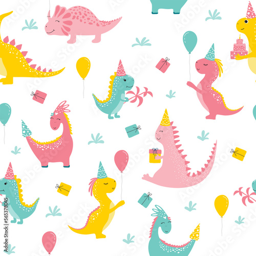 seamless pattern  with cutes dinosaur  baby shower greeting card. For Print  kids bedding  fabric  wallpaper  wrapping paper  textile  t-shirt print