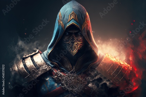Illustration of a rasterized assassin's creed warrior. Generative AI photo