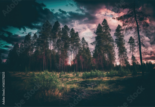sunset in the forest created with Generative AI technology © Robert Herhold