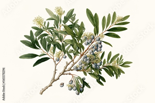 bayberry (myrica) (myrica). white paper with a floral image. top-tier Herbal Medicine Generative AI photo