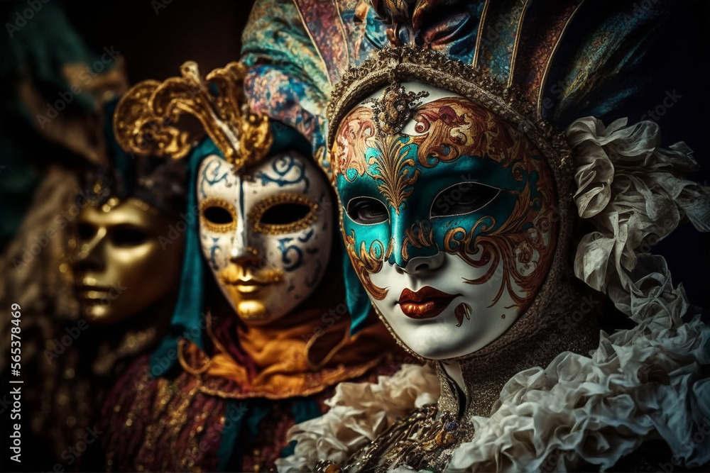 Generative Ai of people wearing masks at the Venice Carnival.	
