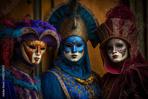 Generative Ai of people wearing masks at the Venice Carnival. 
