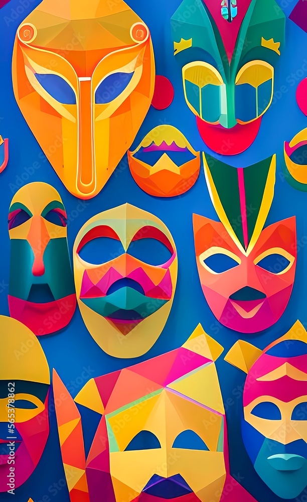 Venice carnival pattern with masks. AI-generated digital illustration. Venice carnival pattern with masks. AI-generated digital illustration.