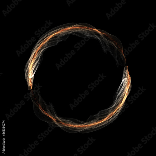 Abstract isolated round frame, small white tulle on a black background