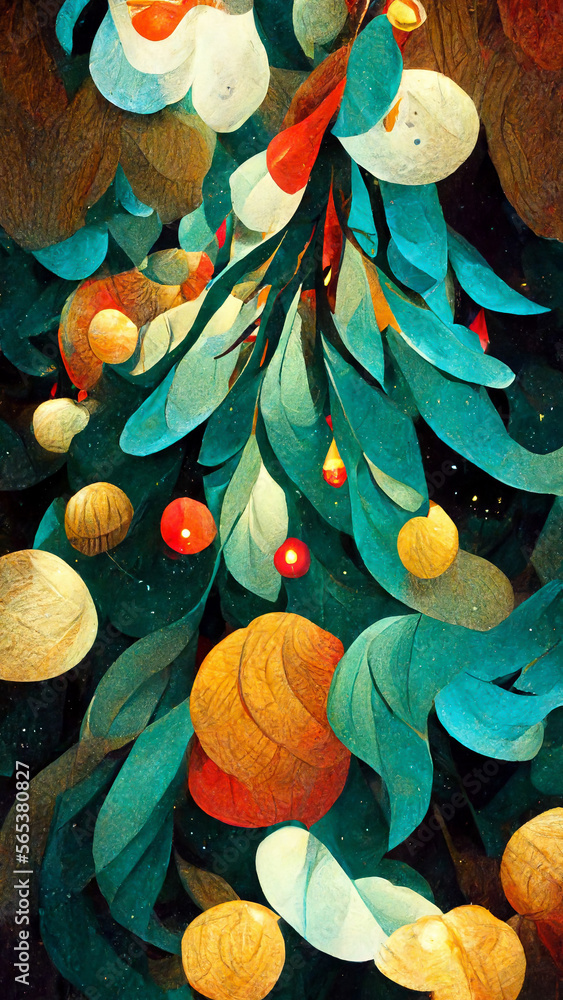 christmas night in christmas tree forest illustration Generative AI Content by Midjourney