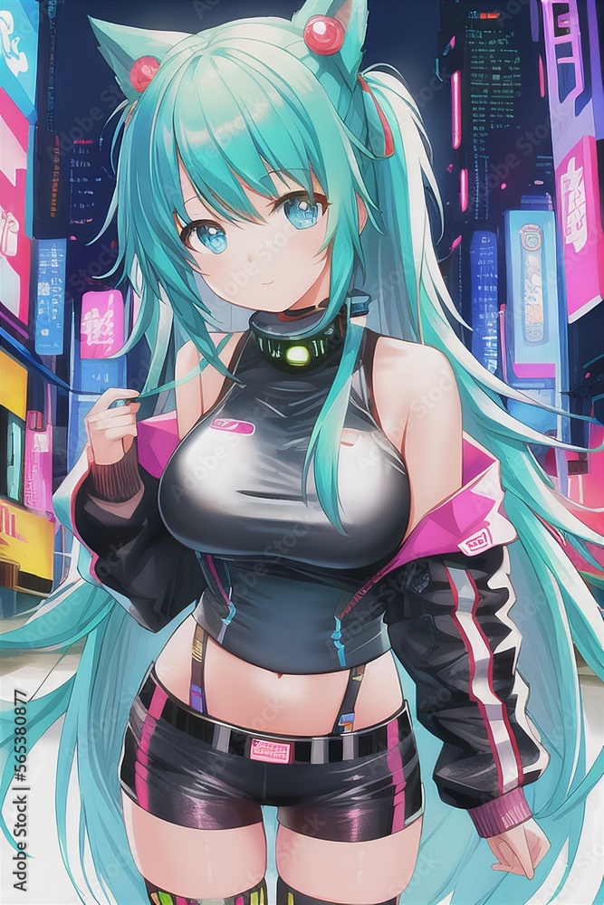 Cyberpunk style cute girl anime neon anime girl cyberpunk anime wallpaper  cute anime girl ai generative