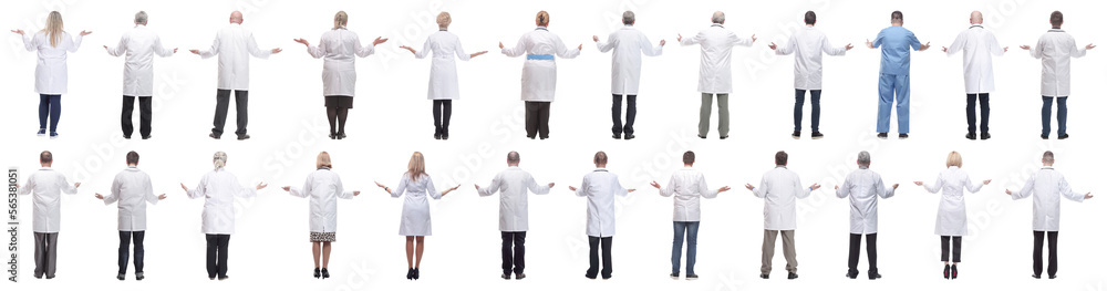 group of doctors standing with their backs isolated group of doctors standing with their backs isolated