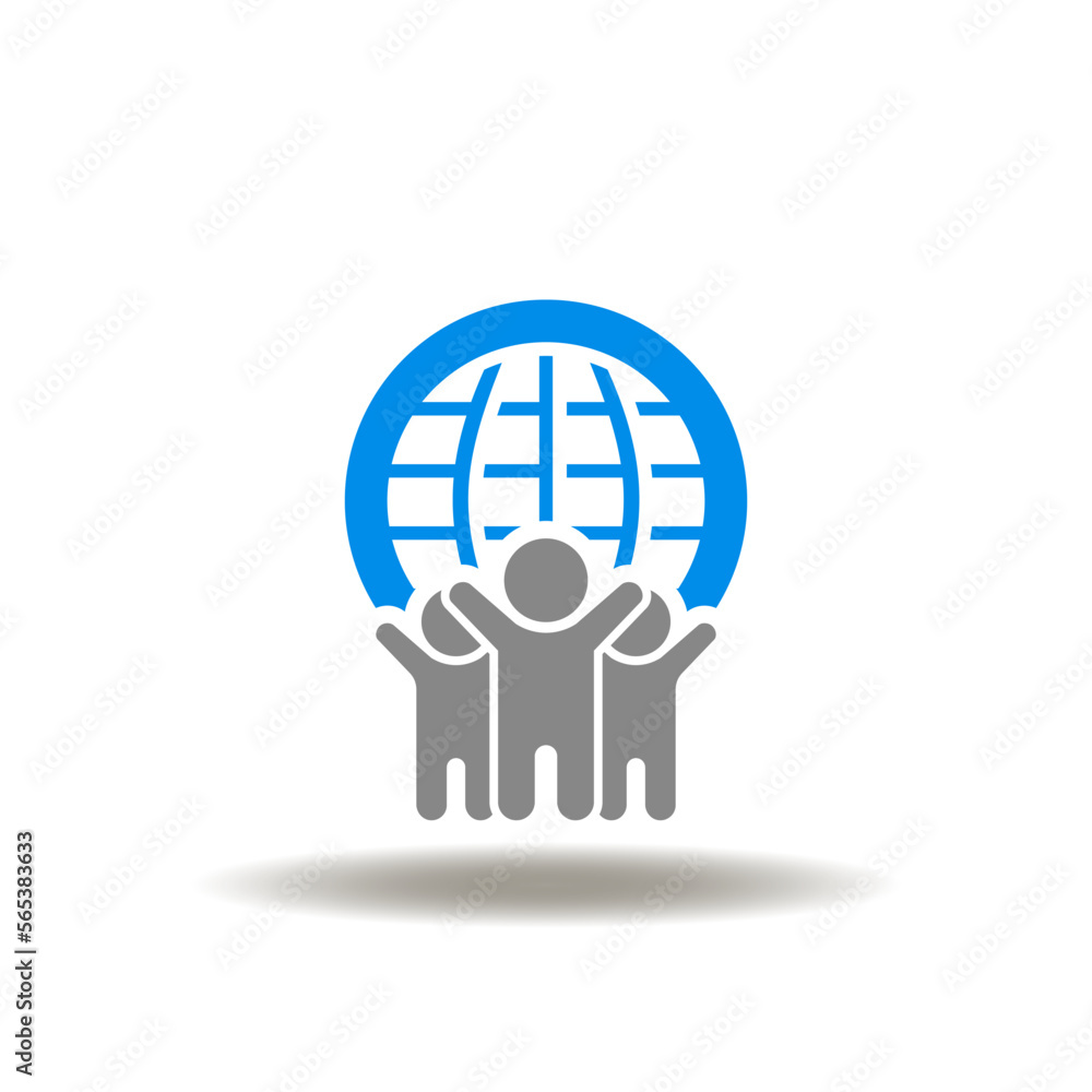 Vector illustration of people group or child and earth planet. Icon of peace. Symbol of kindness, charity. Sign of sovereignty. Vector illustration of people group or child and earth planet. Icon of peace. Symbol of kindness, charity. Sign of sovereignty.