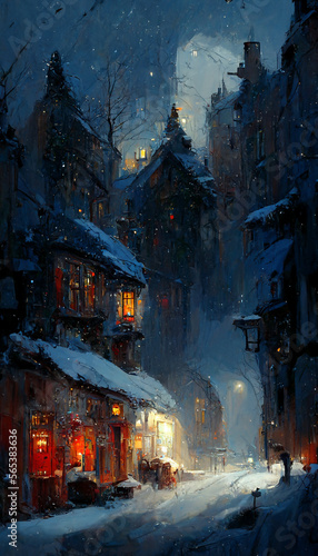 Christmas snow on a cold night illustration Generative AI Content by Midjourney