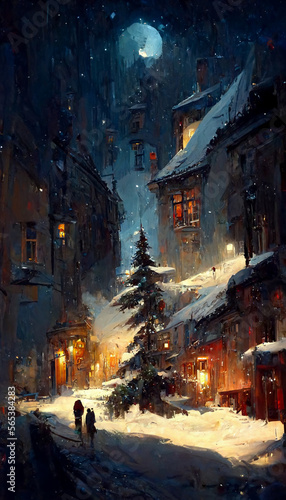 Christmas snow on a cold night illustration Generative AI Content by Midjourney © simon