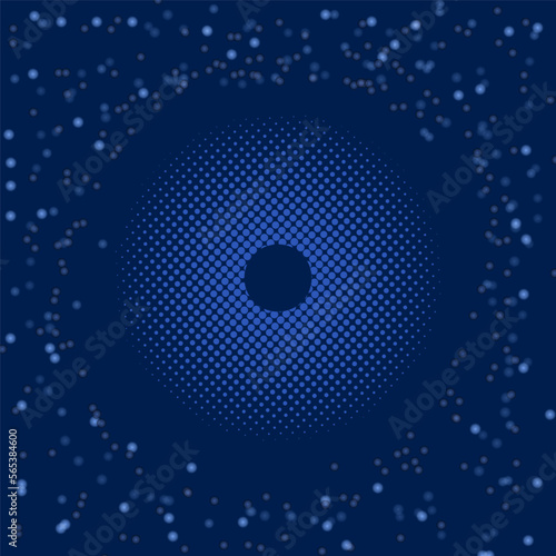 Dots, spiral circles, swirls, spinning blue background