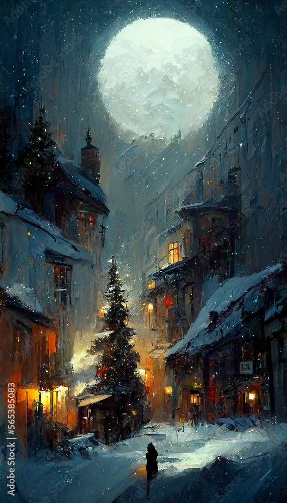 Christmas snow on a cold night illustration Generative AI Content by Midjourney Christmas snow on a cold night illustration Generative AI Content by Midjourney