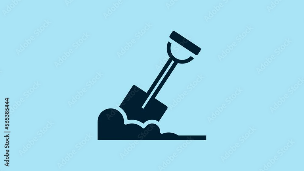 Blue Shovel in the ground icon isolated on blue background. Gardening tool. Tool for horticulture, agriculture, farming. 4K Video motion graphic animation Blue Shovel in the ground icon isolated on blue background. Gardening tool. Tool for horticulture, agriculture, farming. 4K Video motion graphic animation