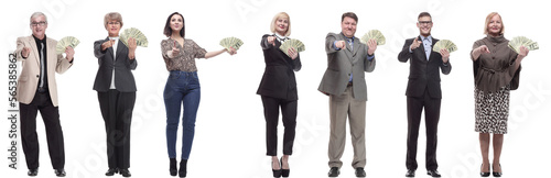 group of successful business people with money isolated