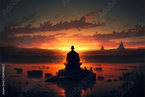 Meditation at sunset. Generative AI © Create image