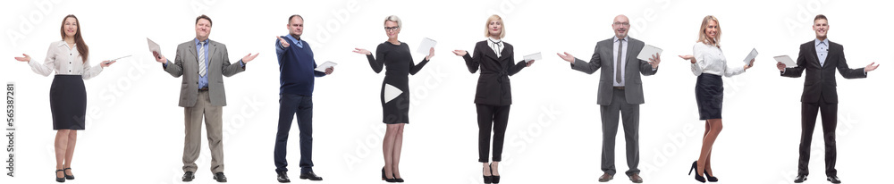 group of people holding tablet with outstretched hand group of people holding tablet with outstretched hand
