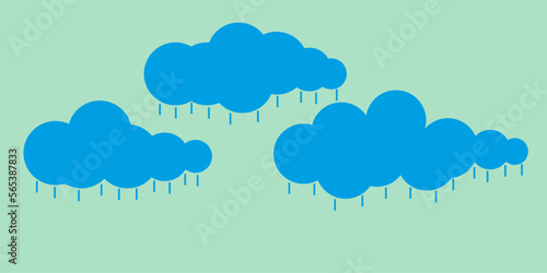 Fototapeta Naklejka Na Ścianę i Meble -  Collection of blue clouds with raindrops. isolated on Pastel blue background. Render round soft cloud icon on blue sky. Illustration