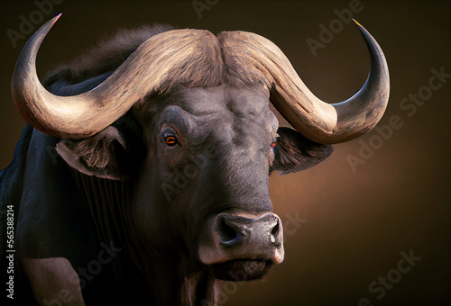 African Buffalo portrait. Wild animal in nature. Generative Ai Art.