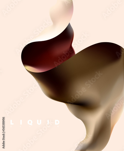 Monochrome fluid shape. Color curved sheet of paper. Abstract vector background.