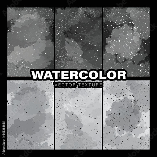 Bundle of watercolor splash filter background freehand drawings. Ink splatters, grungy painted splash, artistic design elements. Vector paintbrush set.