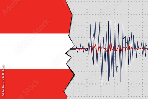 Earthquake in Austria, natural disasters news banner idea, seismic wave with flag