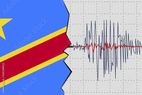 Earthquake in Congo Democratic Republic, natural disasters news banner idea, seismic wave with flag