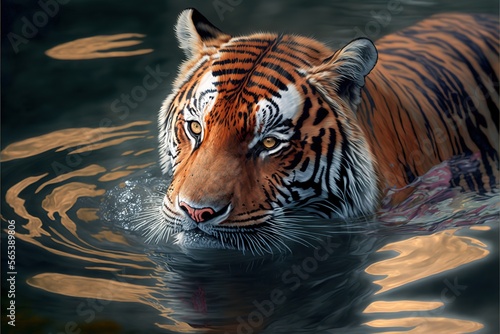 Canvas Print tiger in water. Generative AI