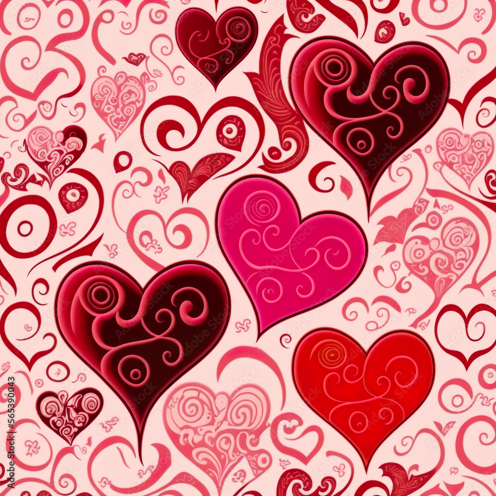 Pink and red hearts on pink background. Seamless valentine background wallpaper pattern with room for style and text.