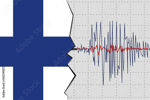 Earthquake in Finland, natural disasters news banner idea, seismic wave with flag