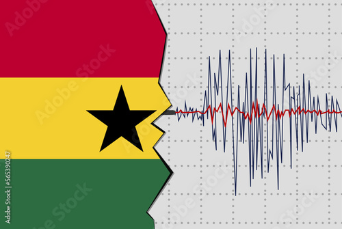 Earthquake in Ghana, natural disasters news banner idea, seismic wave with flag