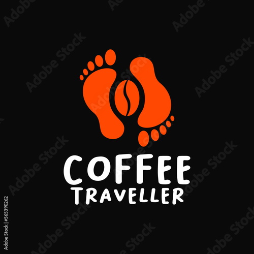 creative unique simple combination of foot print and coffee bean icon symbol mascot character suitable for coffee shop roasters cafe bar vlogger blogger traveller tourism logo design 